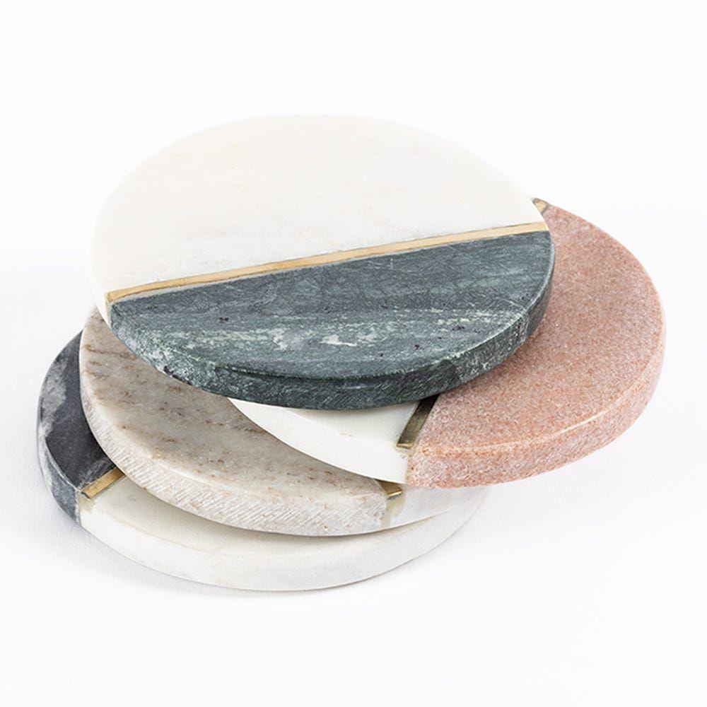 4-Piece Marble Coaster Set, Assorted White - 10Cm