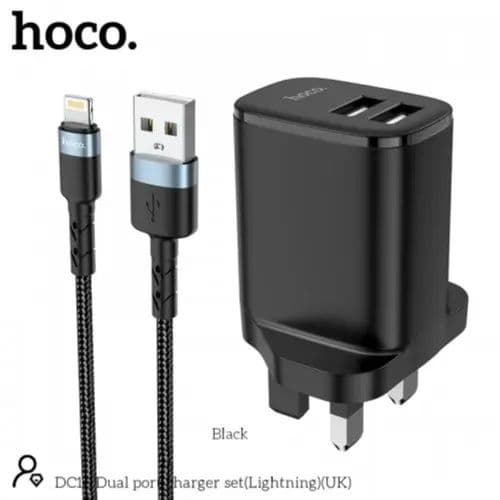 Dual Port Usb Charger With Lightning Cable 1.0 Mtr 2.4A - Hoco Dc16