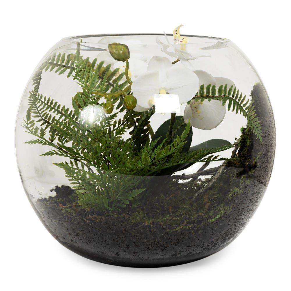 Artificial Orchid In Glass Vase, White - 25 Cm