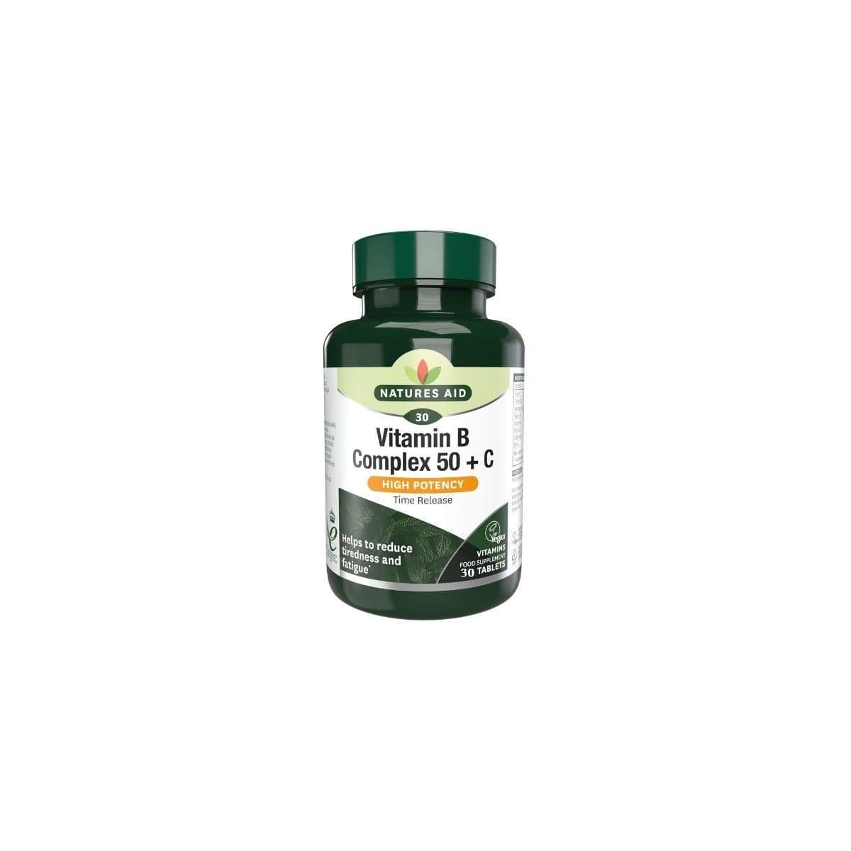 Natures Aid Vitamin B Complex 50+C High Potency 30 Tablets No.12723