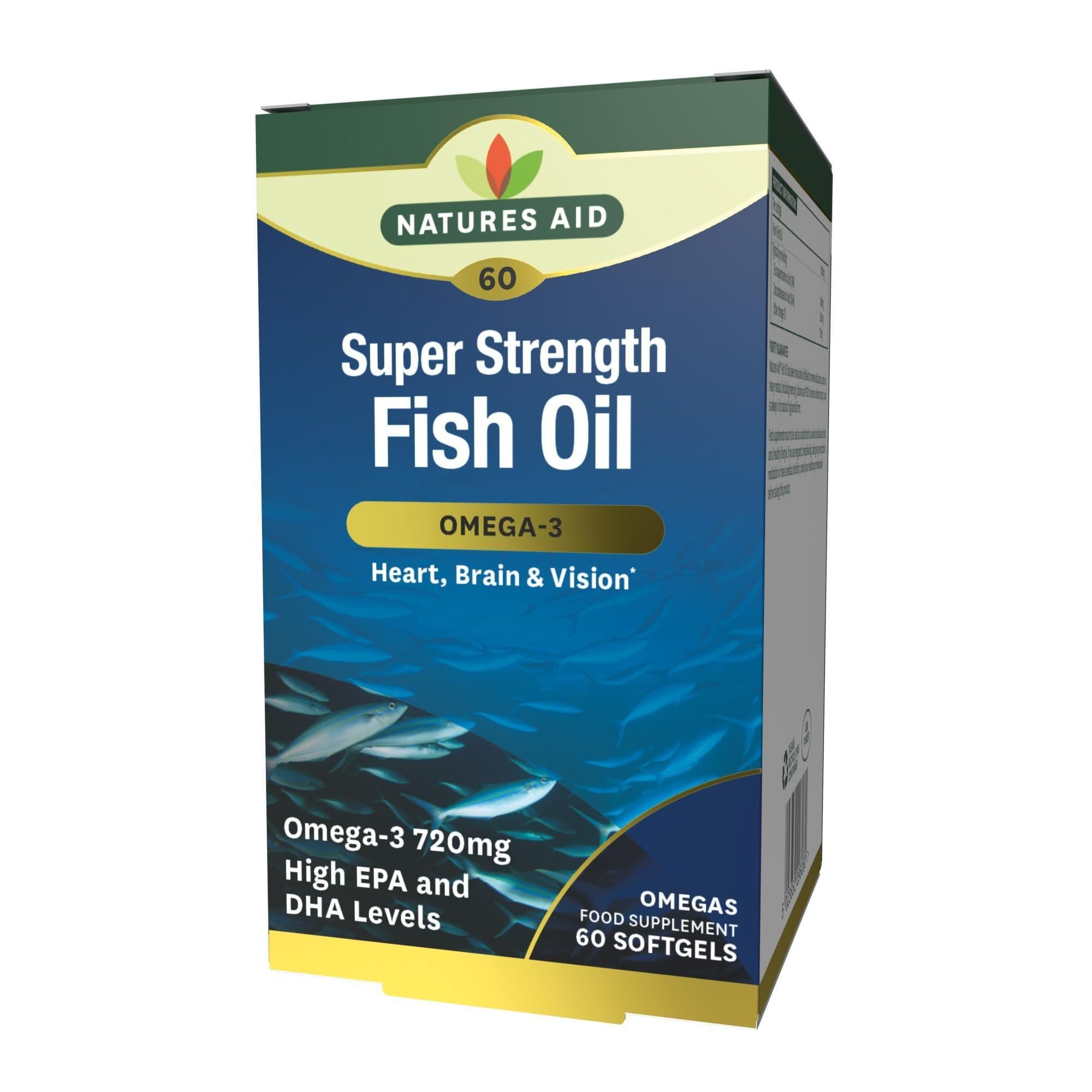 Natures Aid Super Strength Fish Oil Omega-3 Heart,Brain,Vision 60 Softgels No.12728