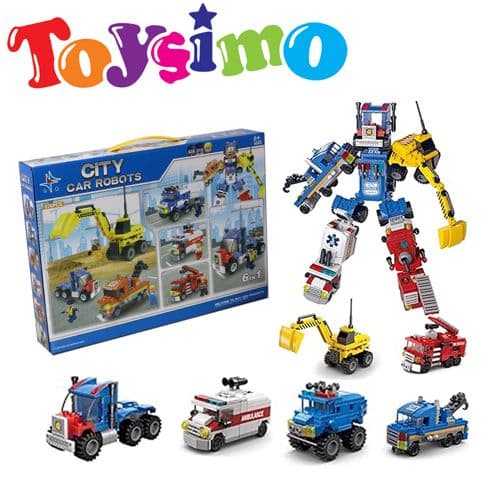 6-In-1 City Car Robots Building Blocks Set