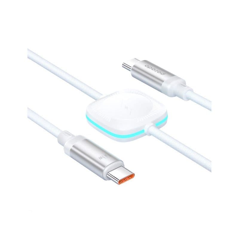Porodo Usb-C To Usb-C With Watch Charge & Data Cable Dual Charging Technology 1.2M White
