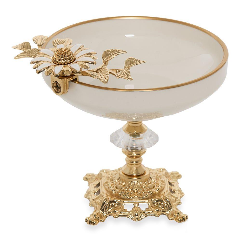 Aero Porcelain Serving Platter, White & Gold - 15 Cm