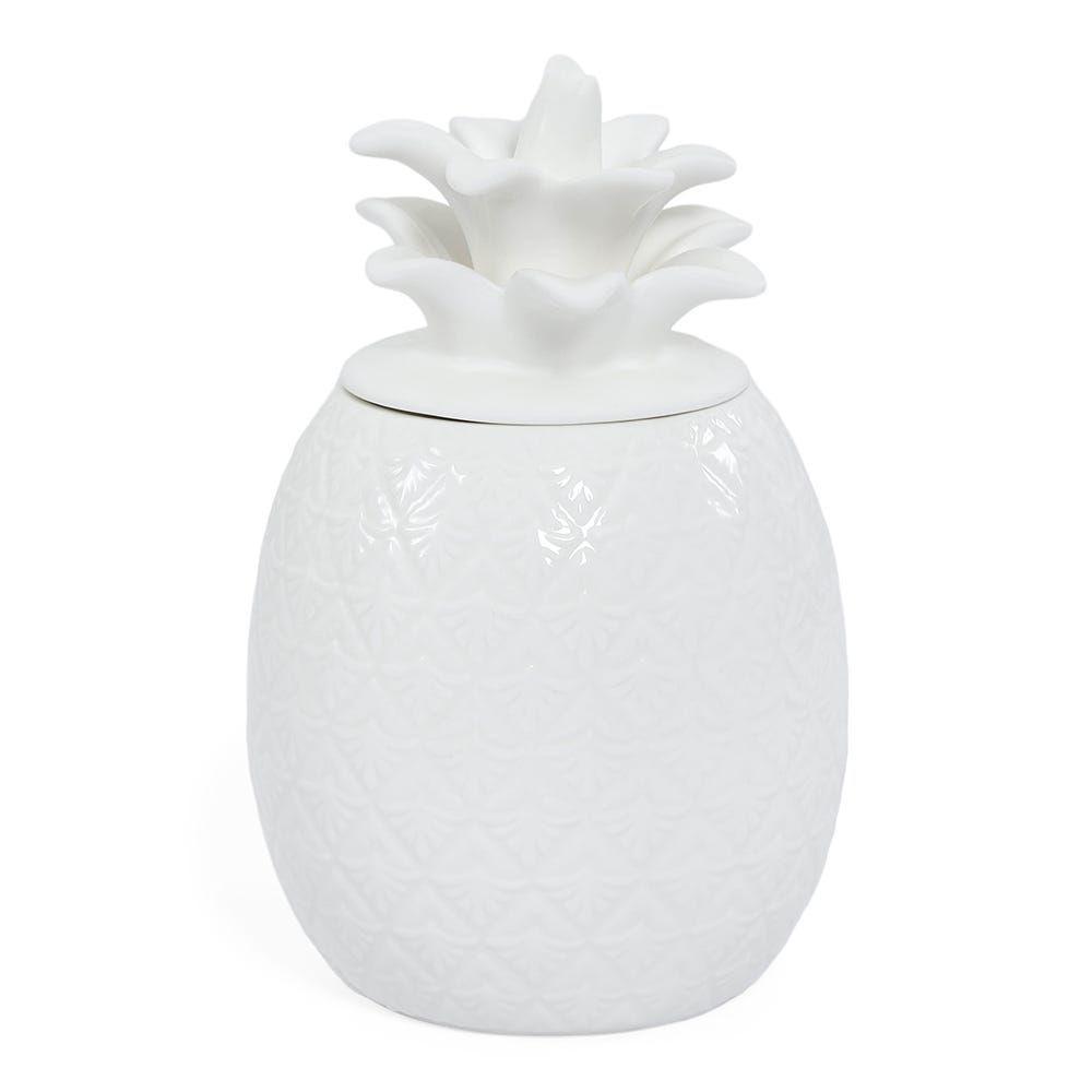 Madagascar Pineapple Shape Jar, White - 11X8 Cm