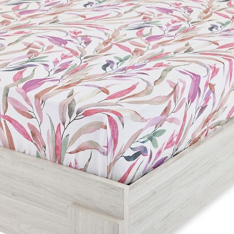 Foliage Queen-Sized Fitted Sheet Set, Purple & Beige - 150X200 Cm