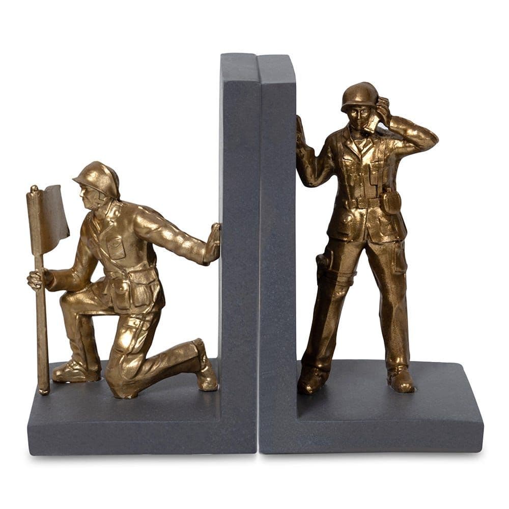 Resin Toy Soldier Bookends, Grey & Gold Â€“ Set Of 2