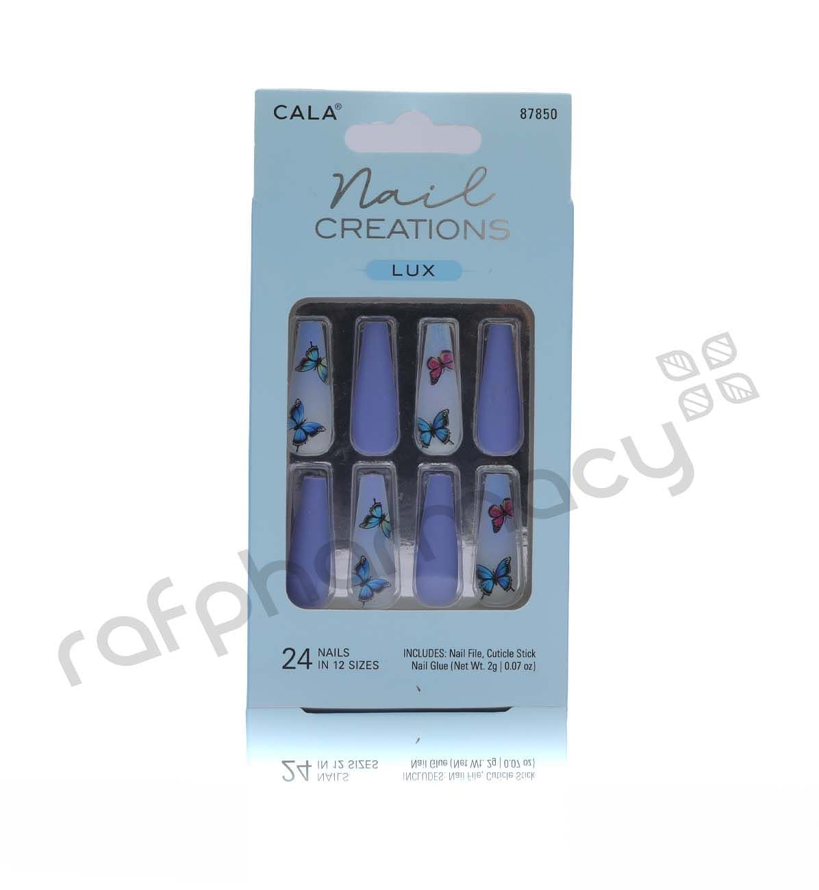 Cala Nail Creations Lux Long Coffin Blue Butterfly Nail Kit-87850#18476