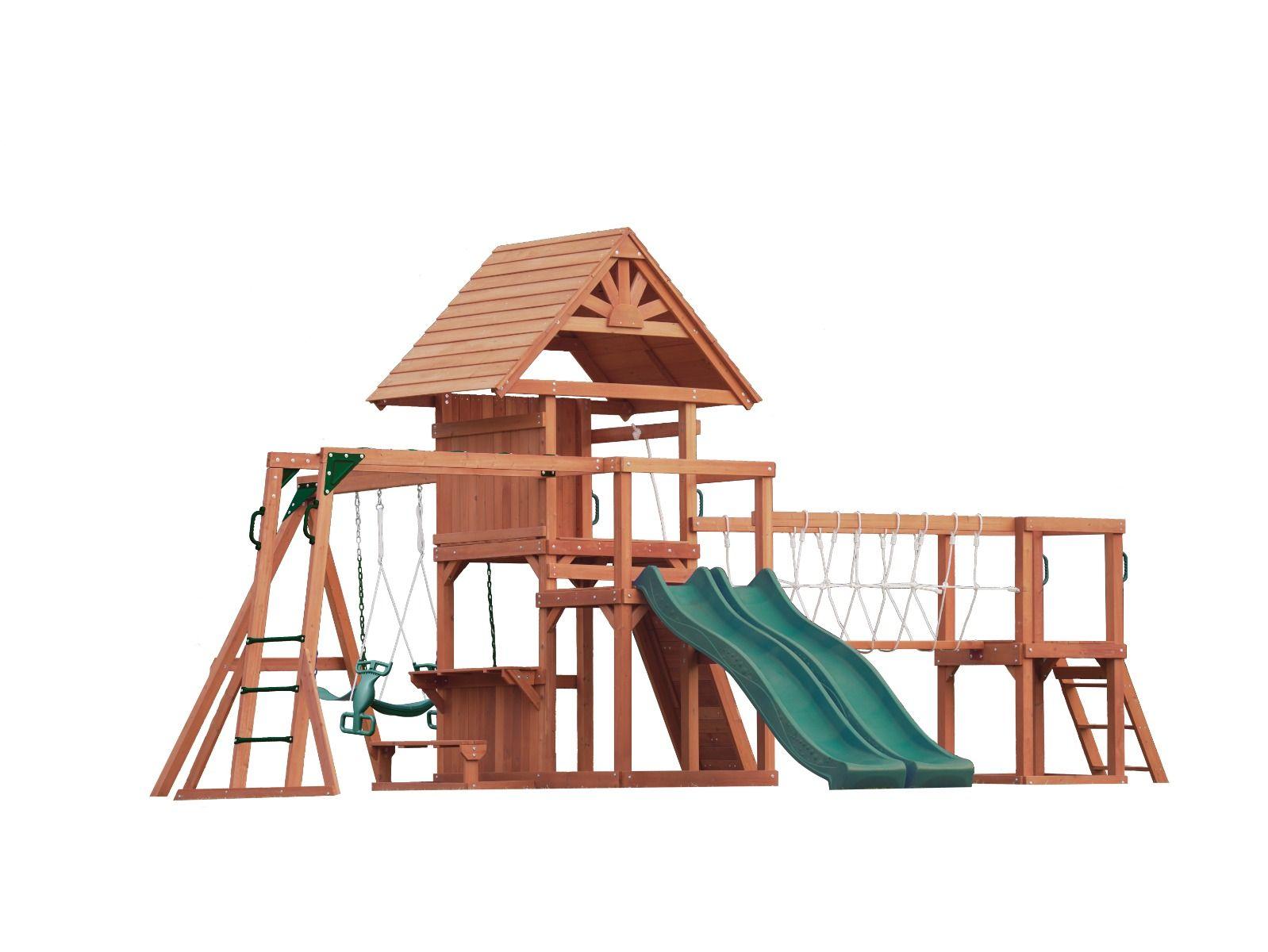 Mountpeak - Double Decker Everest Swing Set  & Playhouse With Wooden Roof  - 660cm × 665cm × 332cm