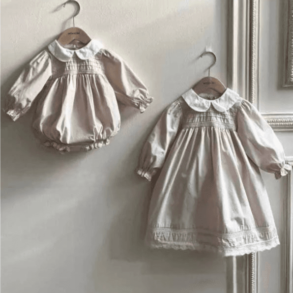 Beige Dress With White Collar - S