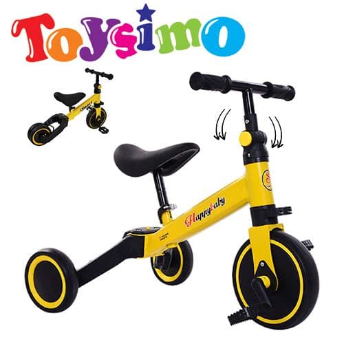 Yellow 2 In 1 Three Wheel Tricycle