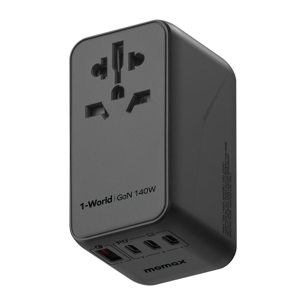 Momax 1-World 140W Gan 4 Ports Ac Travel Adapter Including 140W Usb-C To Usb-C Cable