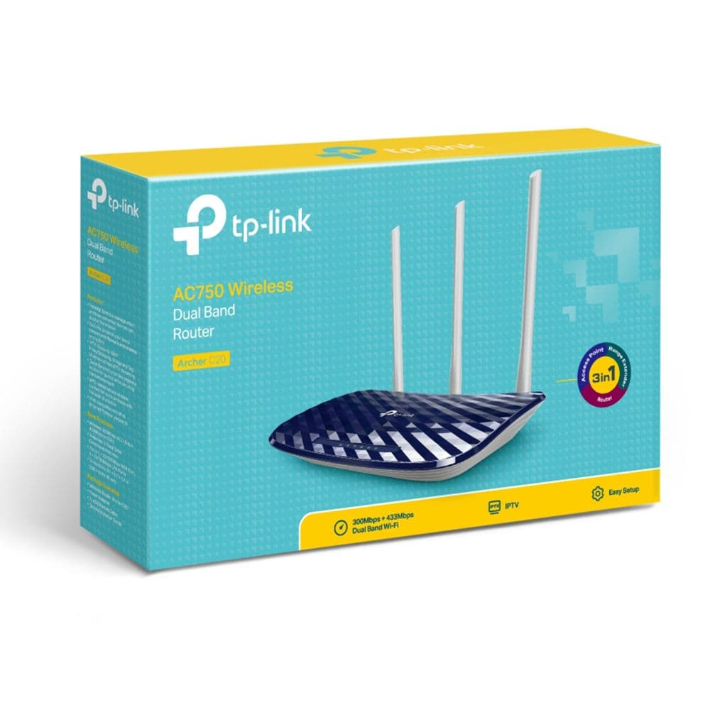 Tp-Link Archer C20 Wireless Dual Band Router Black, Ac750