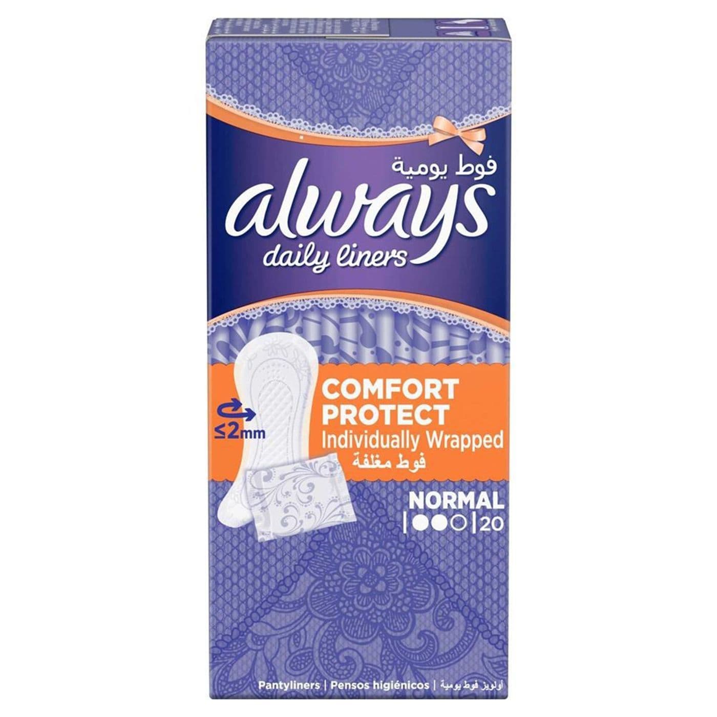 Always Daily Liners Comfort Protect Normal Sanitary Pads  20 PC