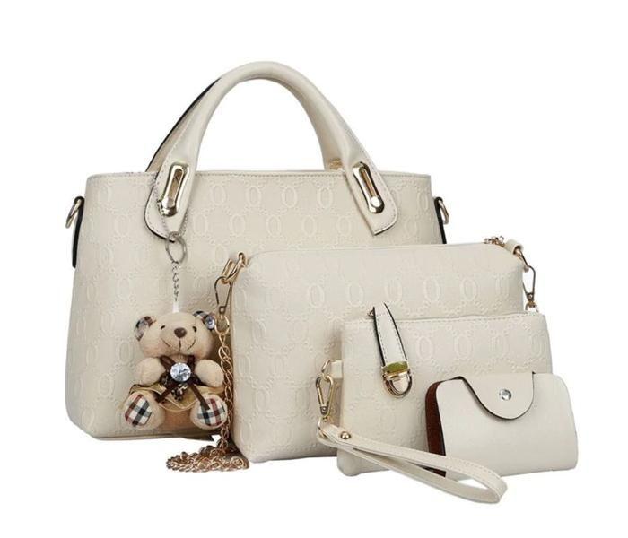 4 Pieces Pu Leather Luxury Top-Handle Composite Bags Set For Women - White