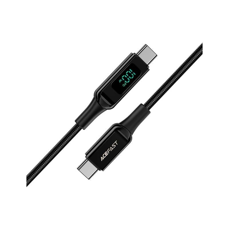 Acefast C6-03 Usb-C To Usb-C 100W Zinc Alloy Digital Display Braided Charging Data Cable Black