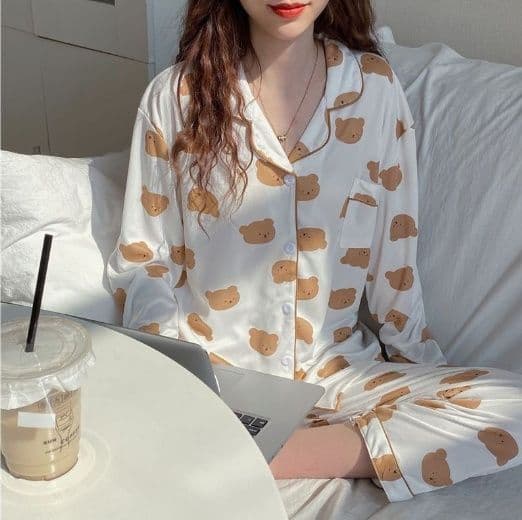New Spring Long Sleeve Loose Fit Women'S Pajama Set 2541