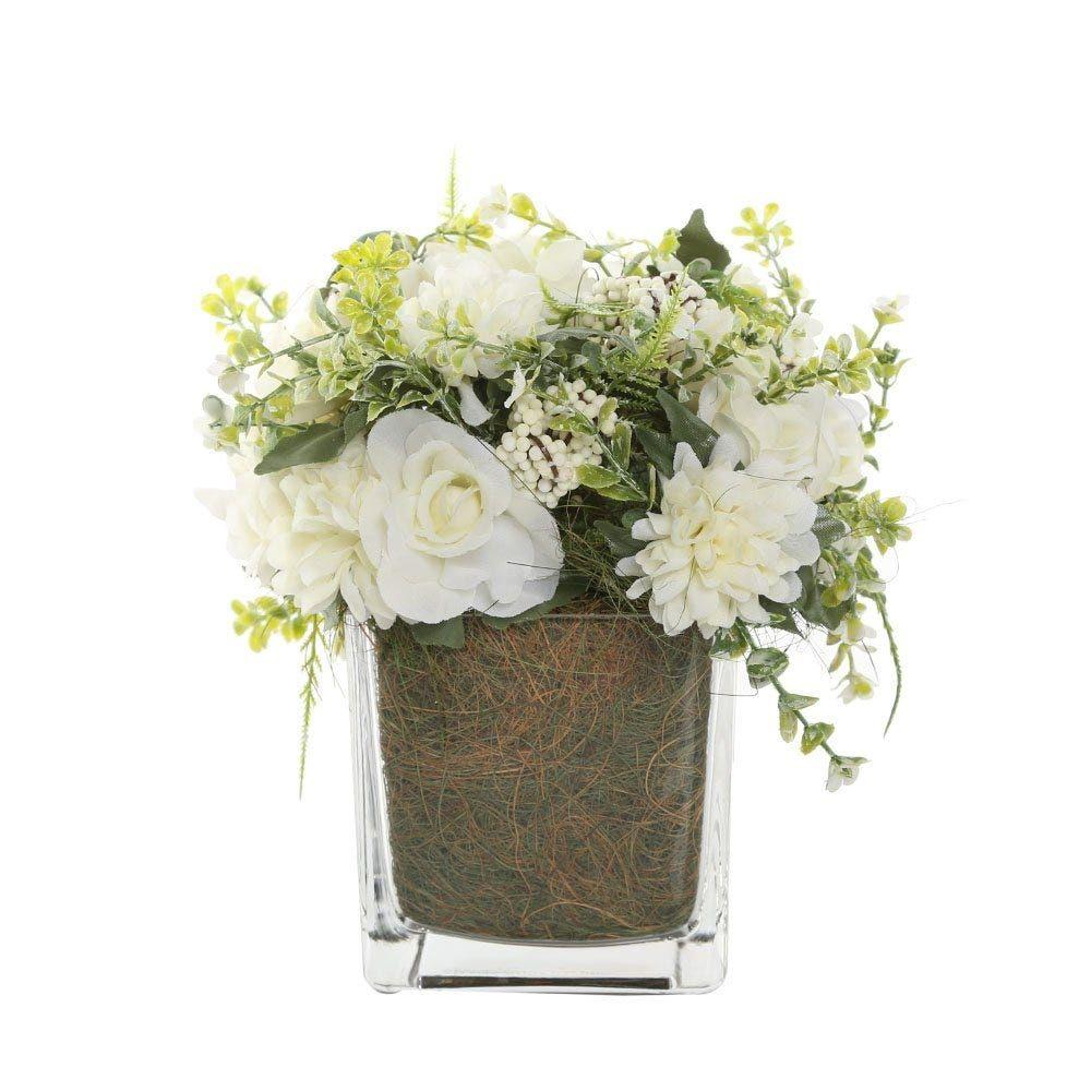 Wilma Mix Rose Artifical Flowers In Square Glass Vase