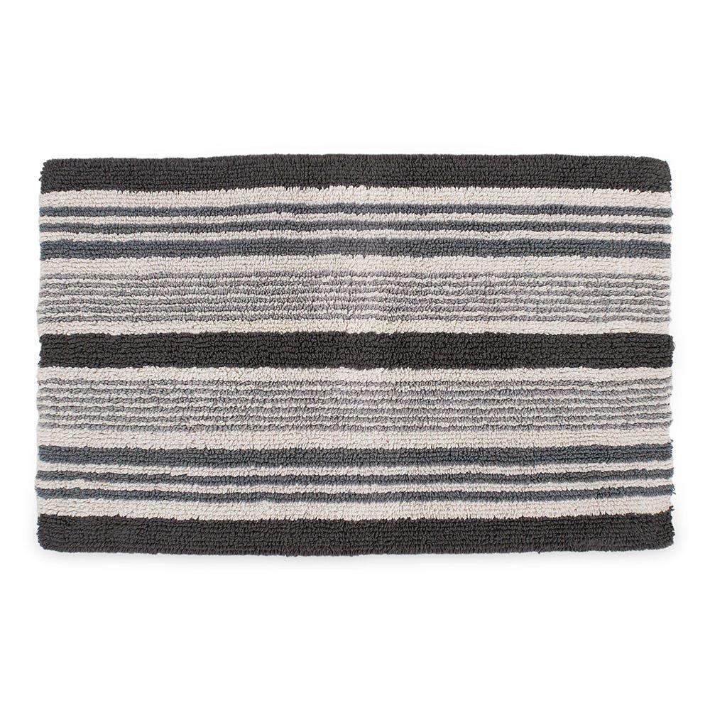 Reversible Striped Bath Rug, Grey - 85X2 Cm