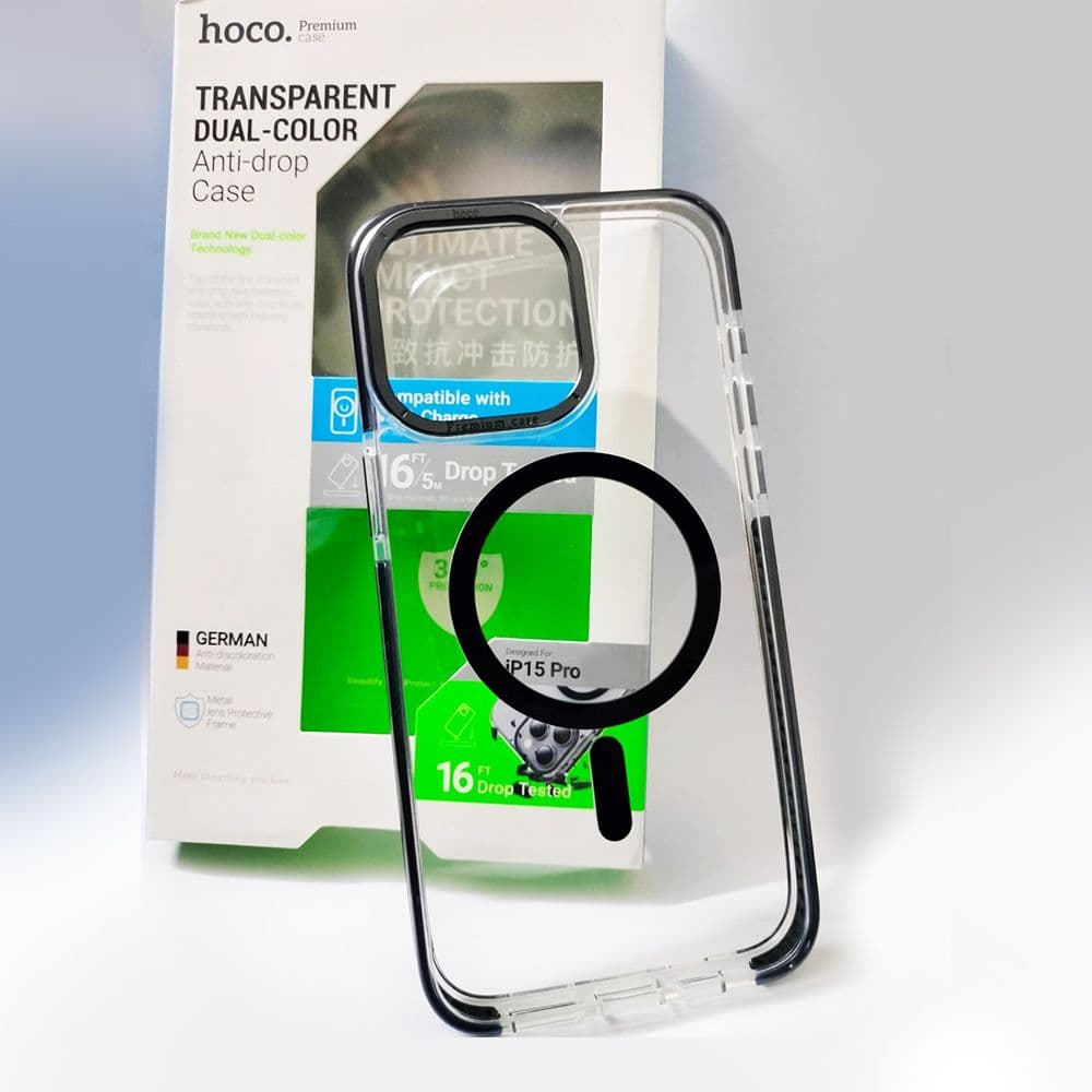 Hoco As6 Premium Case 15 Pro Transparent Dual Color Anti-Drop Magsafe Case.