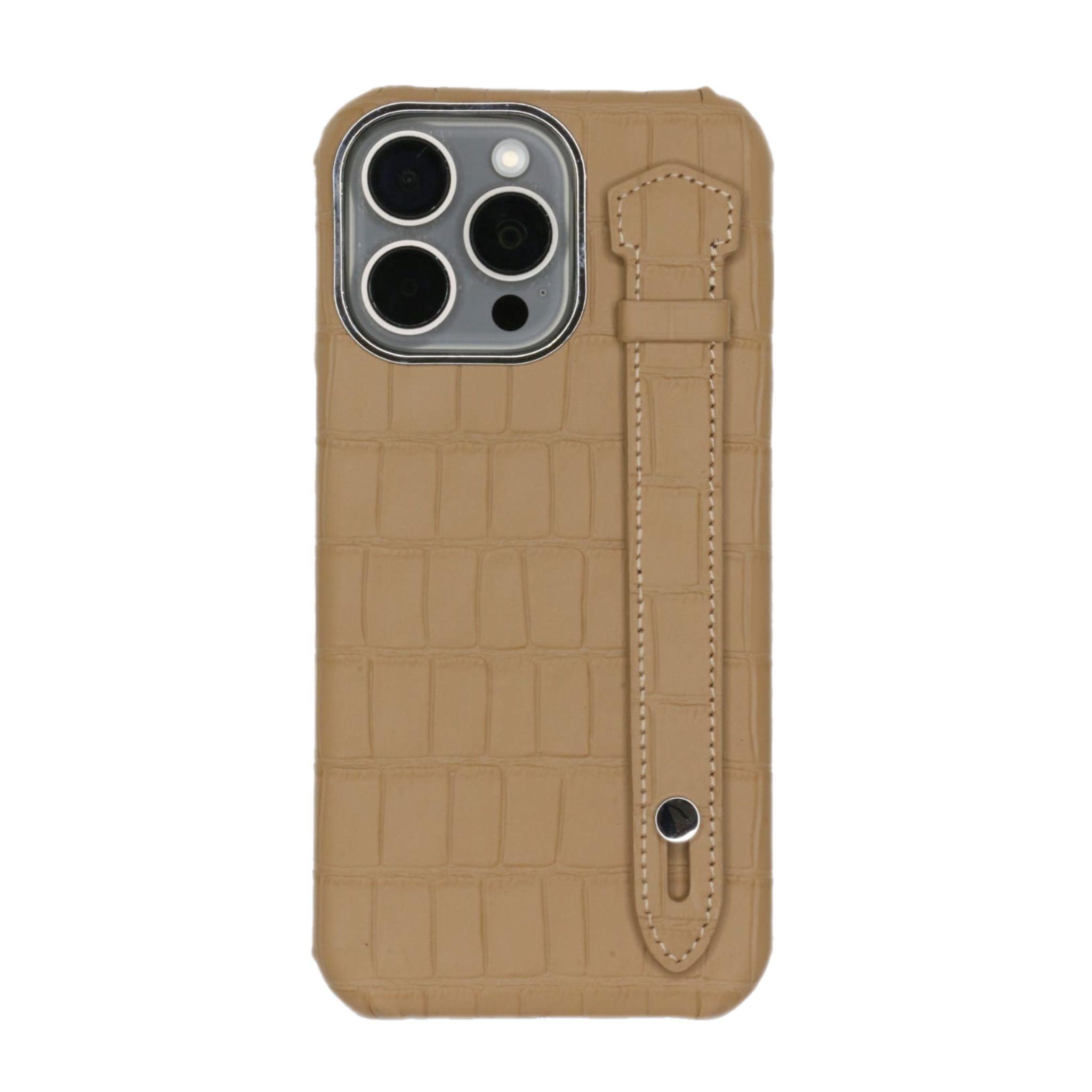 Gs Beige Cover Genuine Cow Leather With Side Strap- Iphone 14 Pro Max