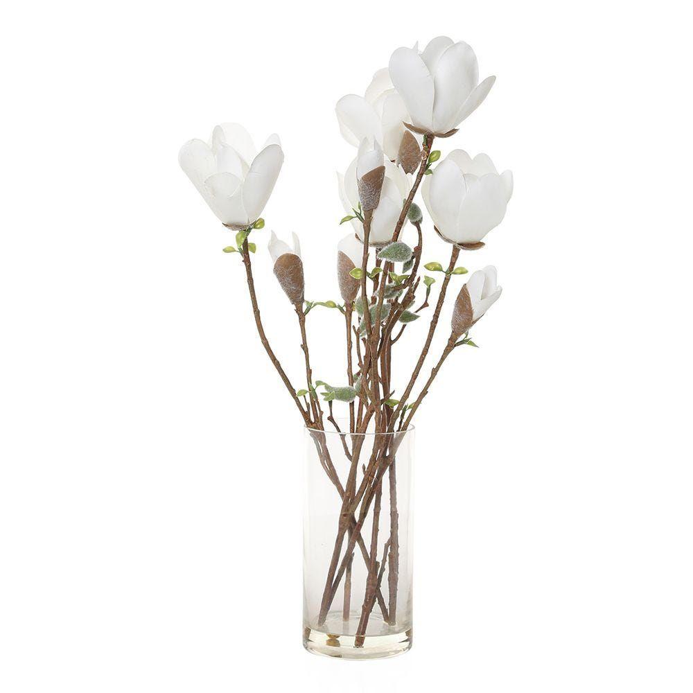 Artificial Bombax In Glass Pot, White Â€“ 52 Cms