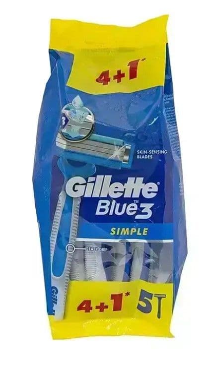 Gillette Blue 3 Simple Disposable Razor 4+1 Pcs