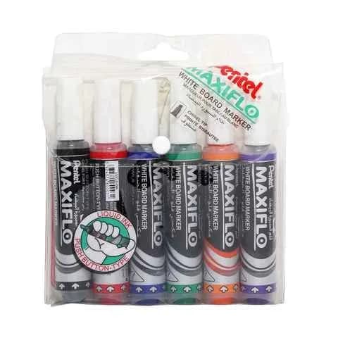 Pentel Maxiflo Whiteboard Marker Set 6Pcs