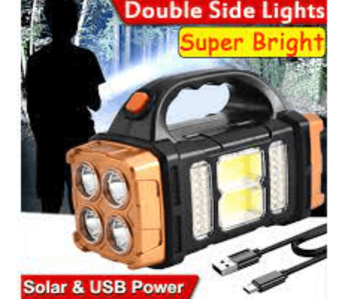 Generic 5 in 1 Solar Torch Light Super Bright Led Flashlight Waterproof 4 Modes Searchlight Emergency with Power Bank - Black-B