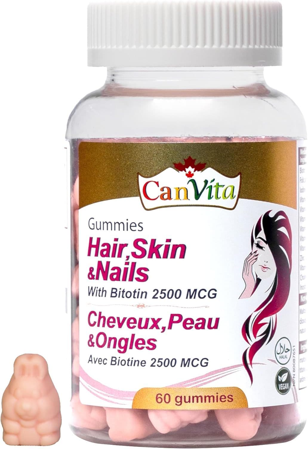 Canvita Hair,Skin And Nails With Biotin 2500Mcg Suger Free 60 Gummies