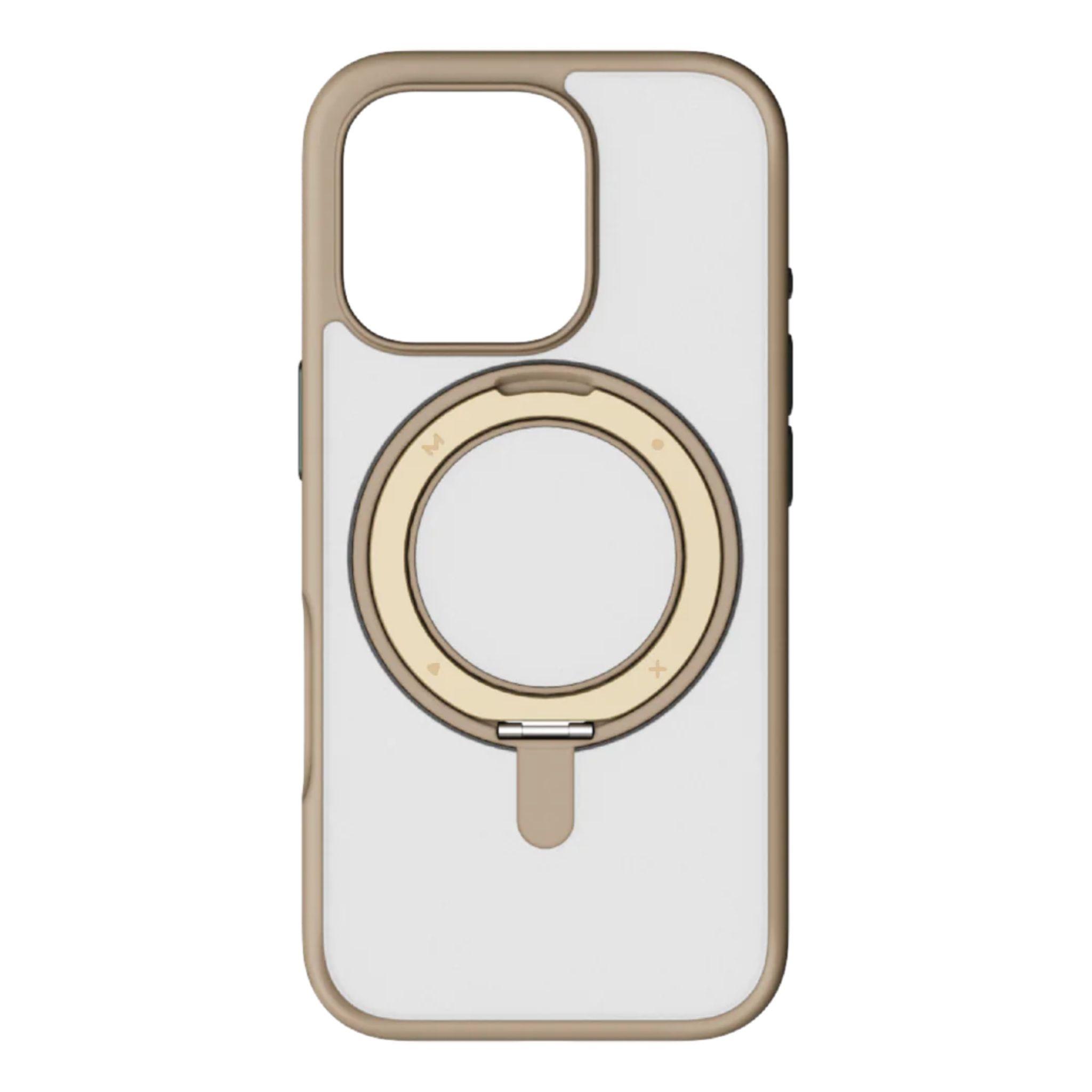 Momax Roller Magsafe Cover With Rotating Ring Stand For Iphone 16 Pro- Gold