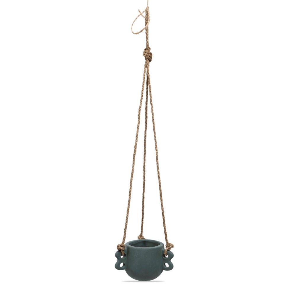 Ceramic Hanging Planter, Green - 9 Cm