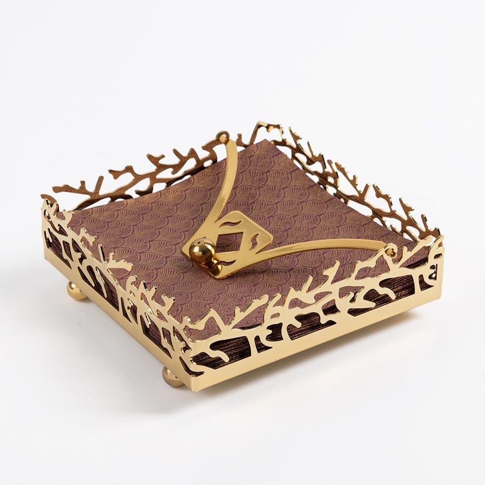 Mozaik Square Napkin Holder, Gold - 17X17 Cm