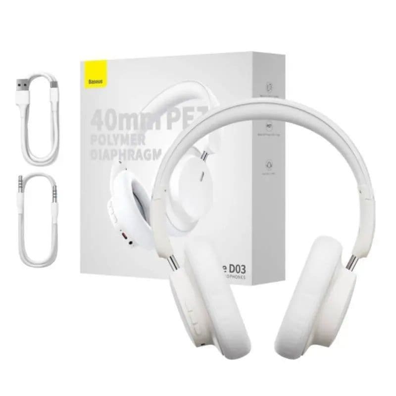 Baseus 40Mm Polymer Diaphragm Wireless Headphones White -Bowie D03