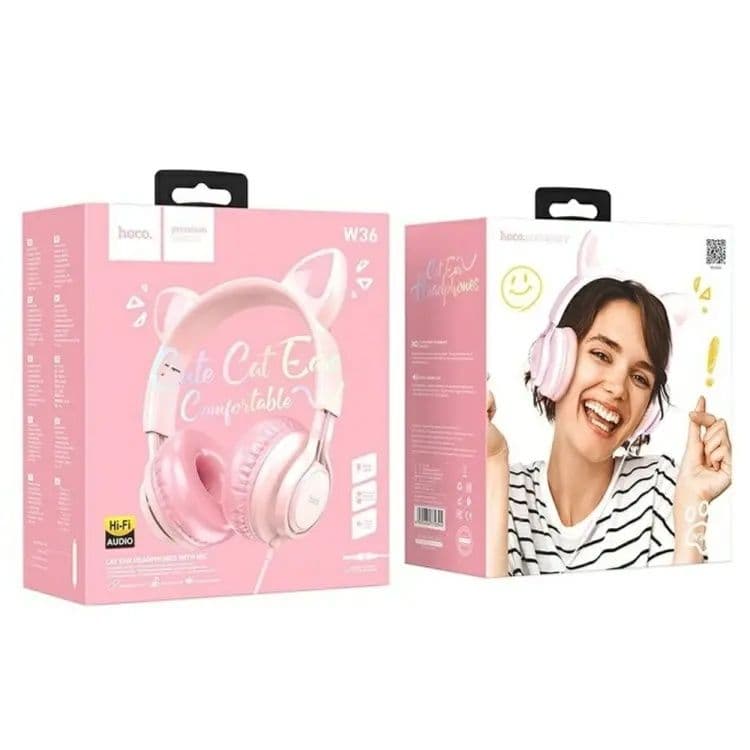 Cat Ear Wired Headphones With Mic, 3.5Mm, Compatible Mobile Phones And Tablets Pink - Hoco W36