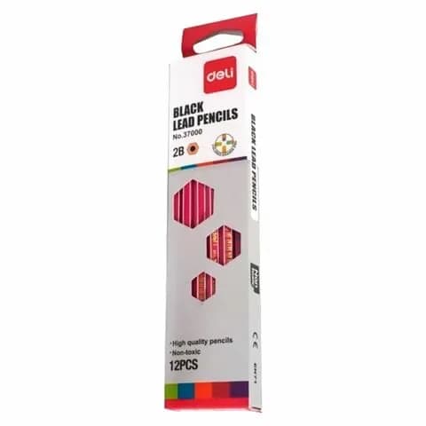 Deli 37000 Hexagonal Graphite Pencil With Eraser 12Pieces