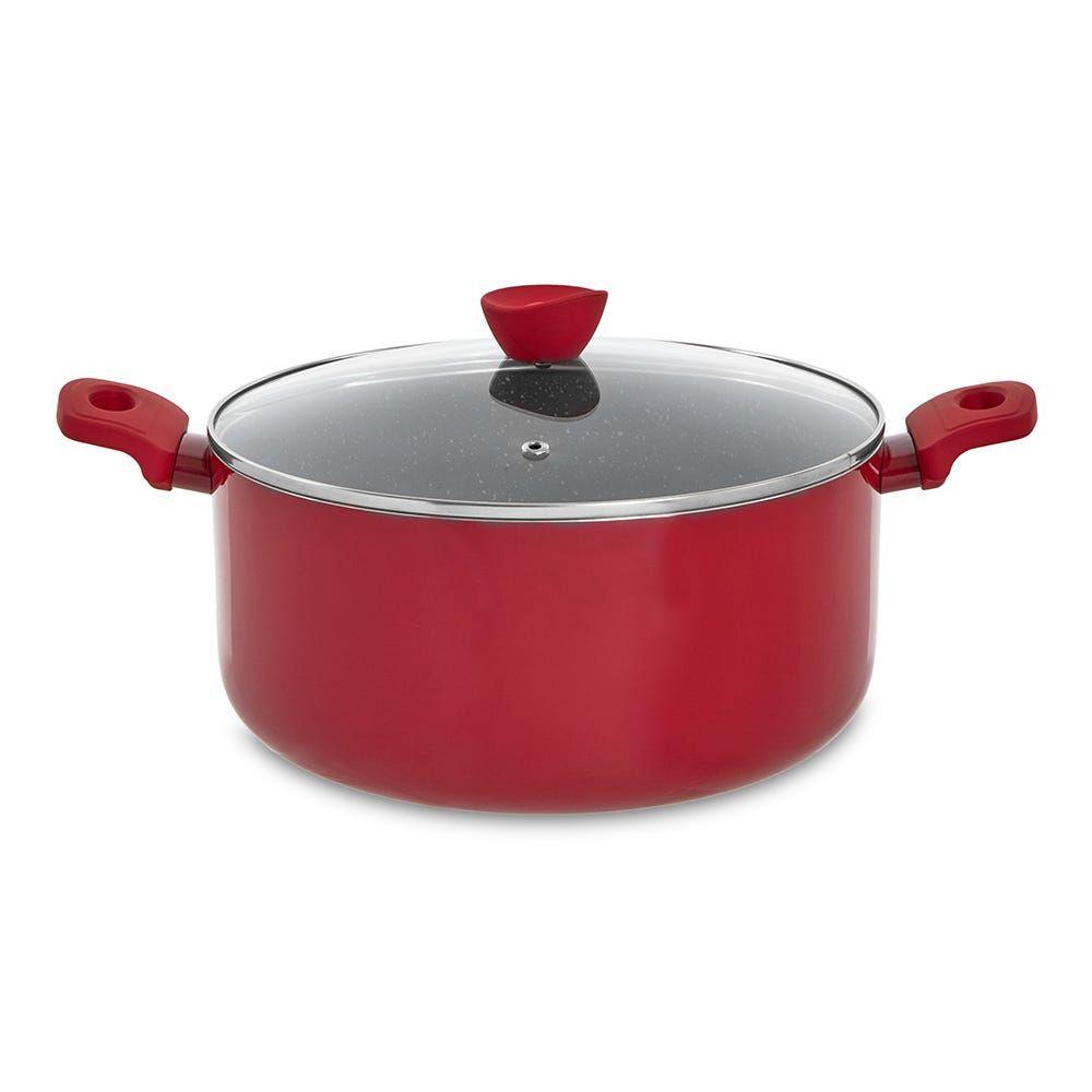 YNA Non-Stick Casserole with Lid, Red & Black - 20 cm