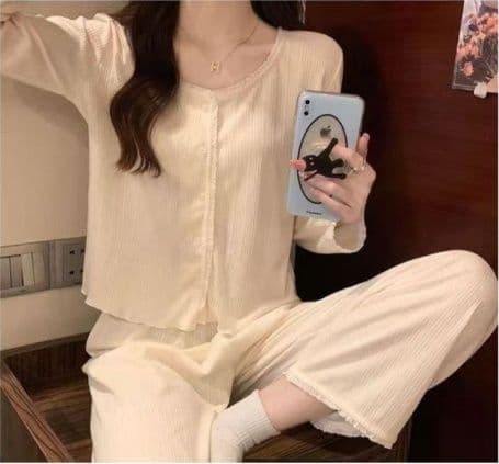 Korean Style Square Collar Pajama Sets Princess Style Spring Autumn Long-Sleeved 2545