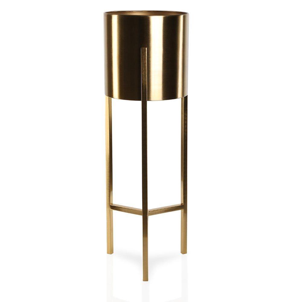 Cylindrical Planter With Stand, Gold – Medium