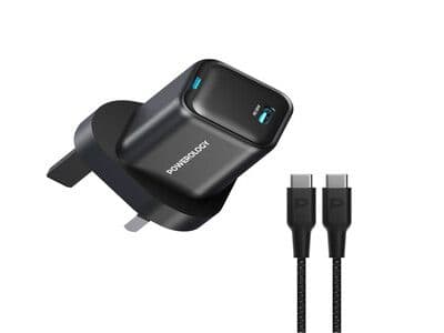 Powerology 20W Single C Port Pd Charger Uk With Type C To C 60W Cable - Black