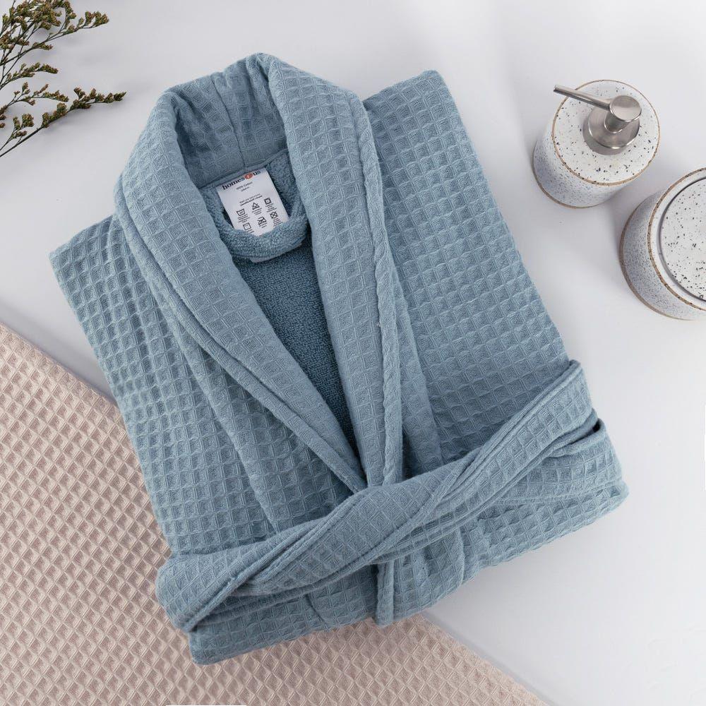 Spa Waffle Terry Reversible Bathrobe S/M, Aqua Â€“ 450 Gsm