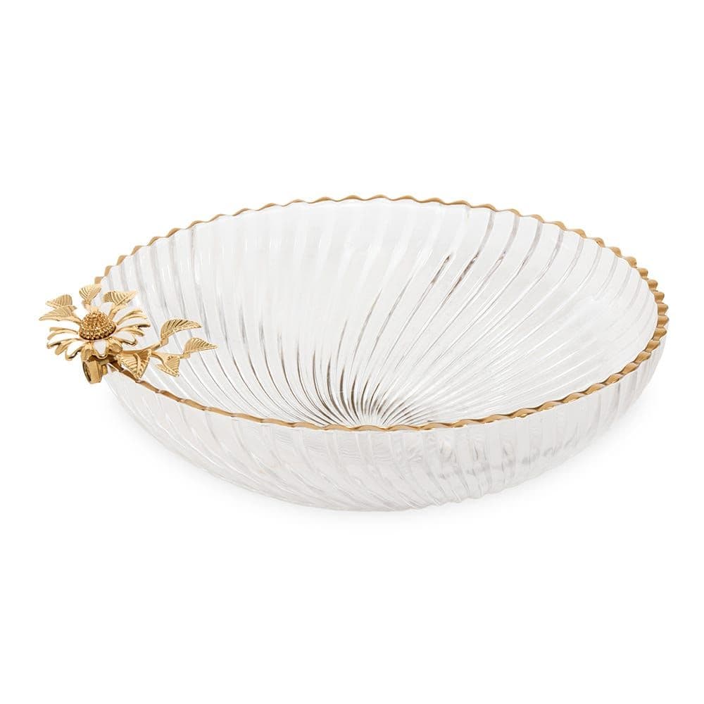 Pura Glass Salad Bowl, White & Gold - 29 Cm