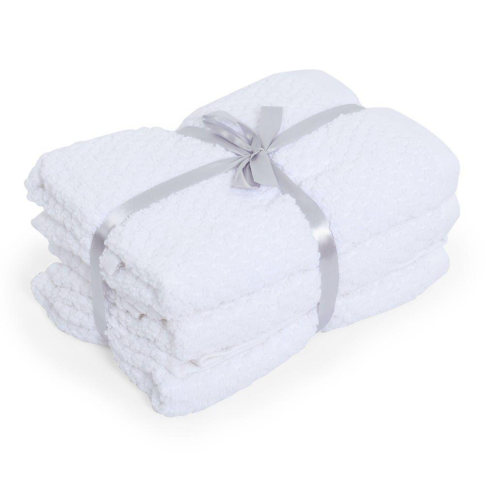 3-Piece Popcorn Textured Hand Towel Set, White - 40X60 Cm