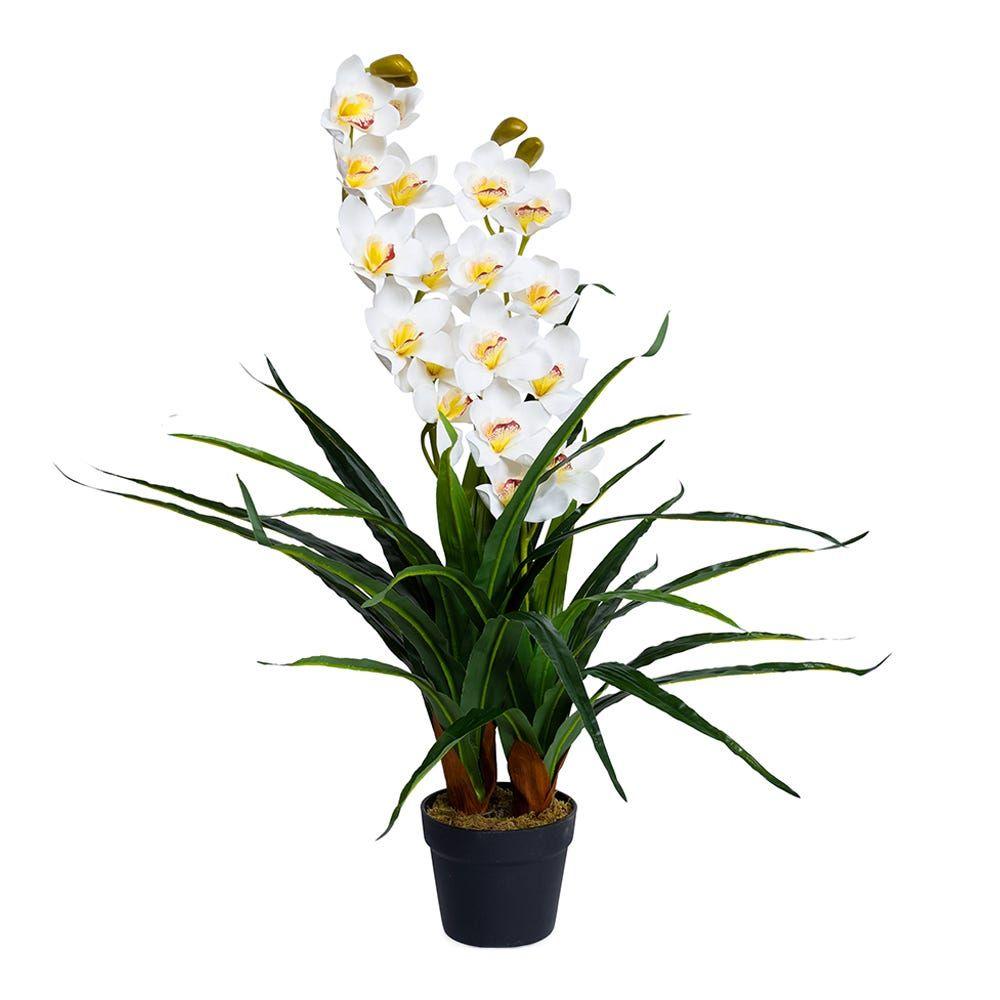 Artificial Potted Orchid, White - 90 Cm