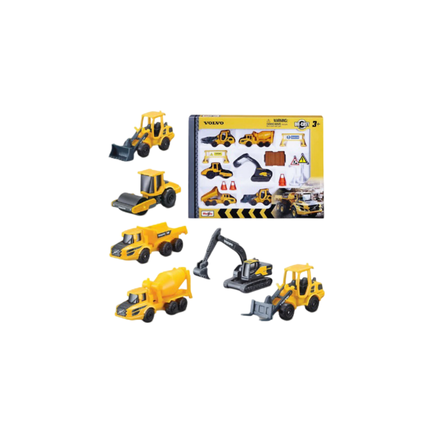 Maisto 3 Volvo Playset (6 Pieces X 3 Volvo Construction Vehicles With Accessories) 12376