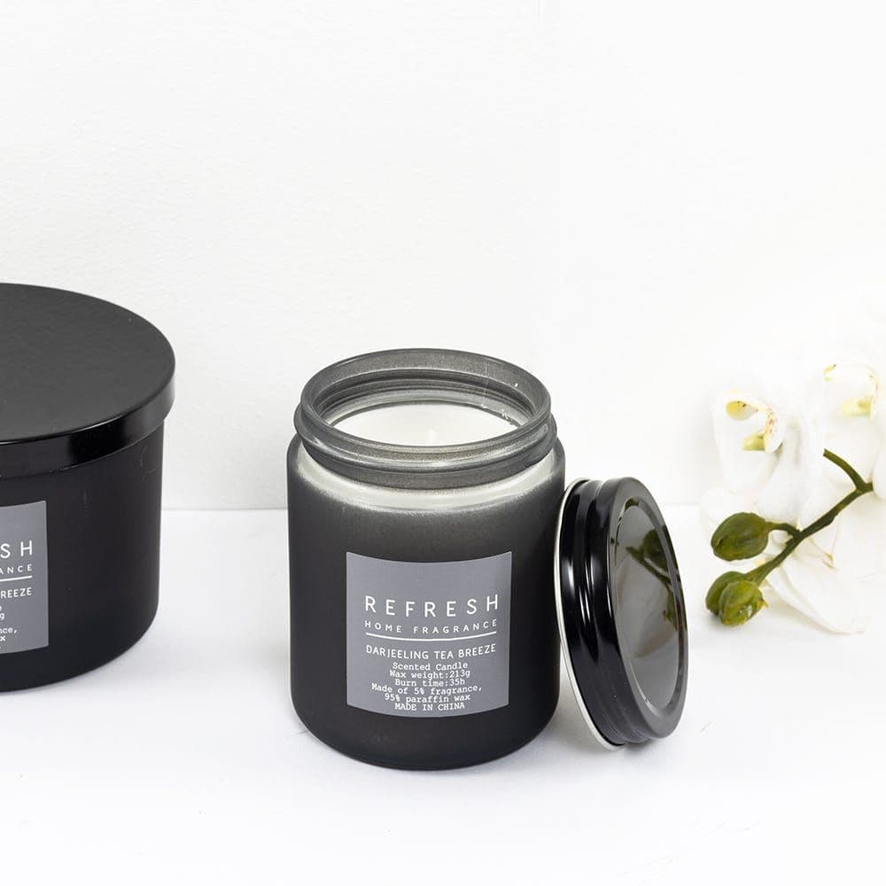 Refresh Darjeeling Tea Breeze Jar Candle, Grey & Black - 213 Gm