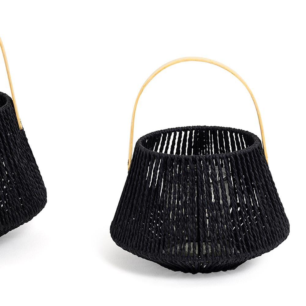 Wicker Extra Small Garden Lamp Holder, Black - 26X17.5 Cm