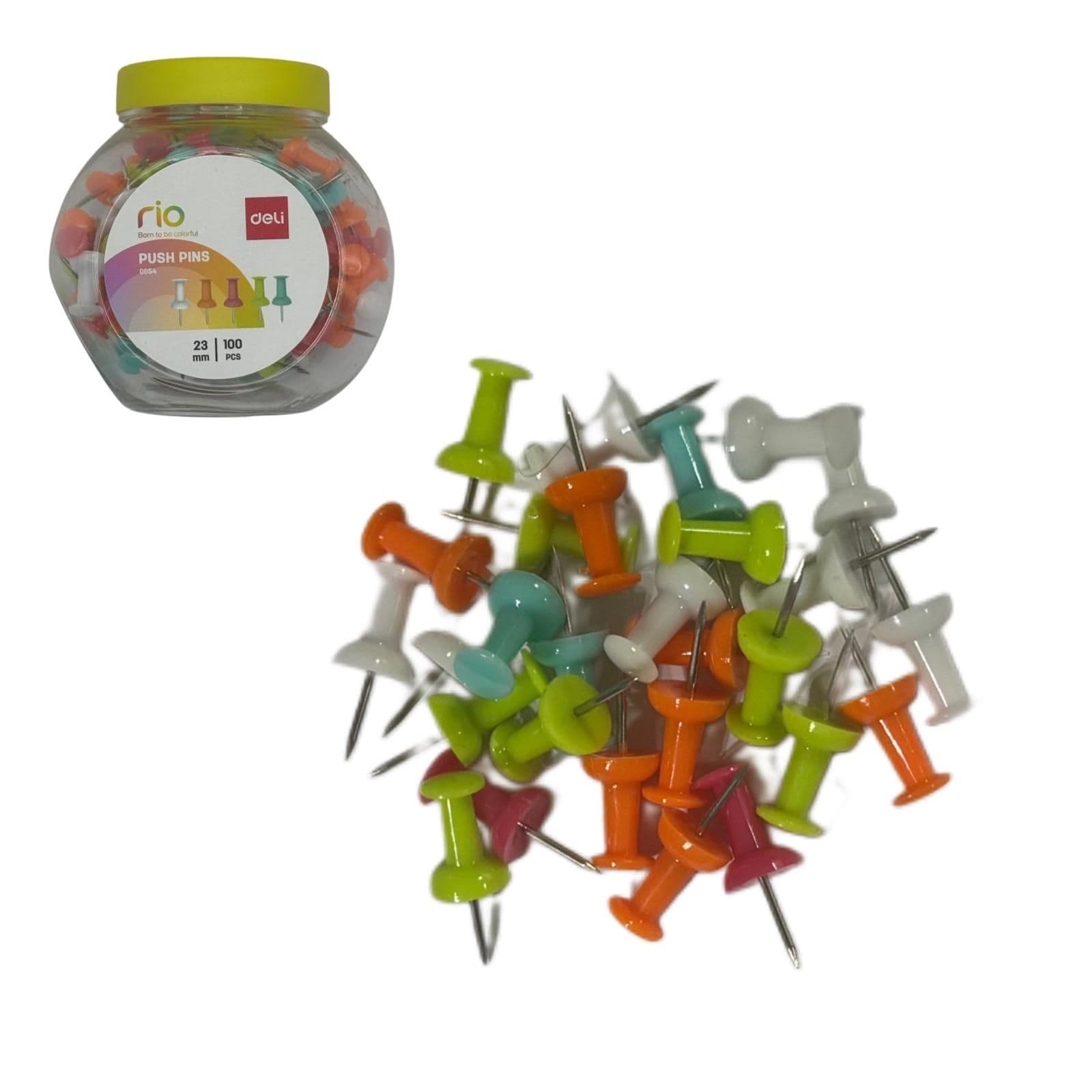 Deli Vivid Assorted Push Pins (23Mm, 100Pcs)
