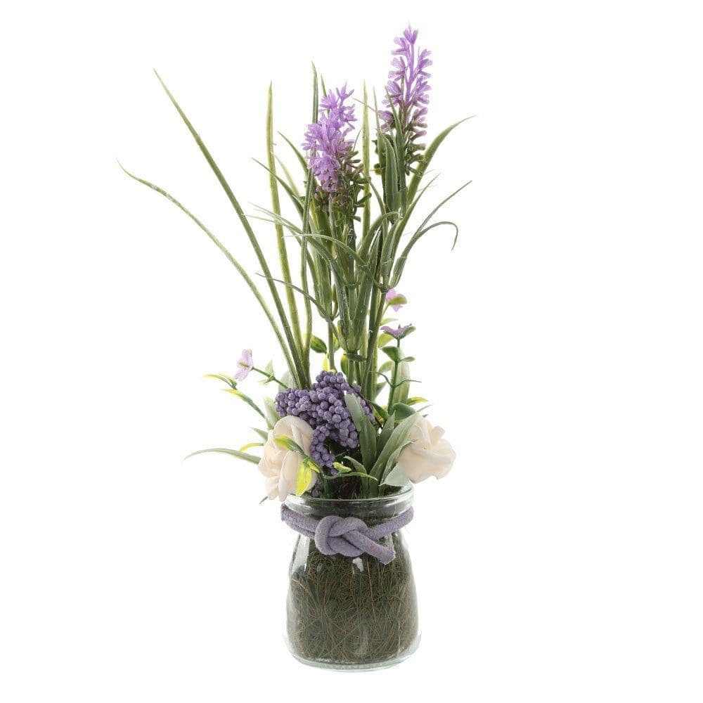 Lavender Artificial Flowers Garden In Glass Vase