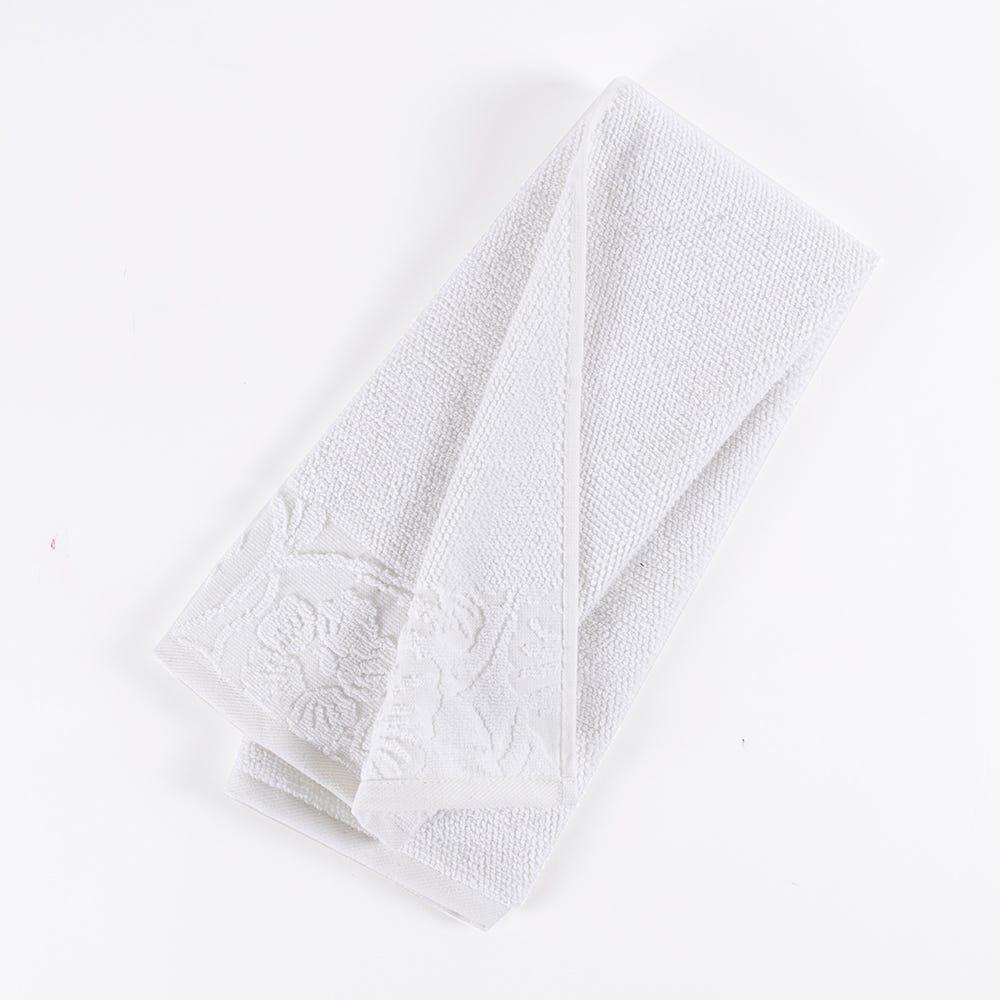 Flower Hand Towel, White - 480 Gsm, 80X50 Cm